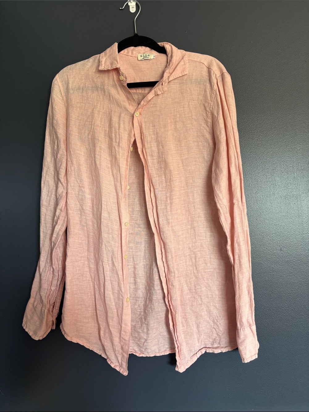 Casual Pink Linen-Blend Long-Sleeve Button-Down Shirt